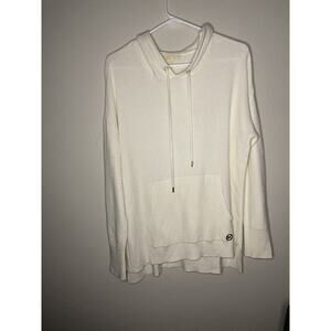 Michael Kors Women's White Logo Gold Hoodie Sweater White Size L Preppy
